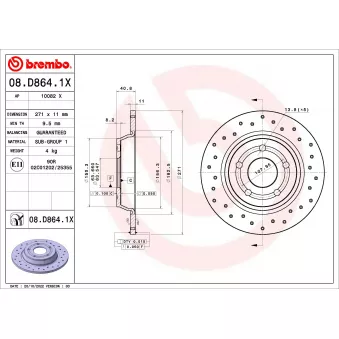 Jeu de 2 disques de frein arrière BREMBO 08.D864.1X