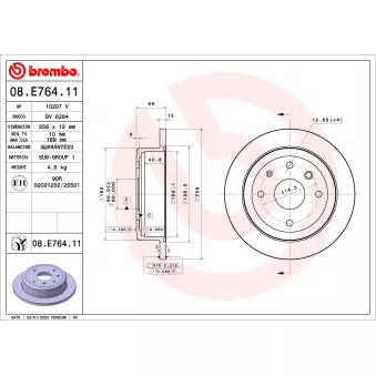 Jeu de 2 disques de frein arrière BREMBO 08.E764.11