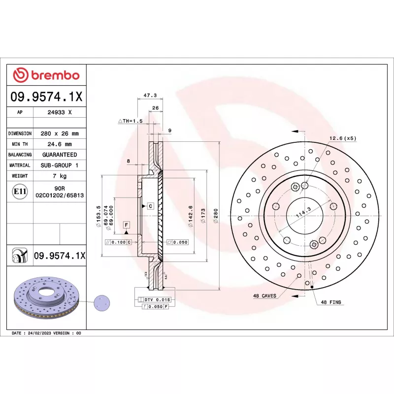 Jeu de 2 disques de frein avant BREMBO 09.9574.1X