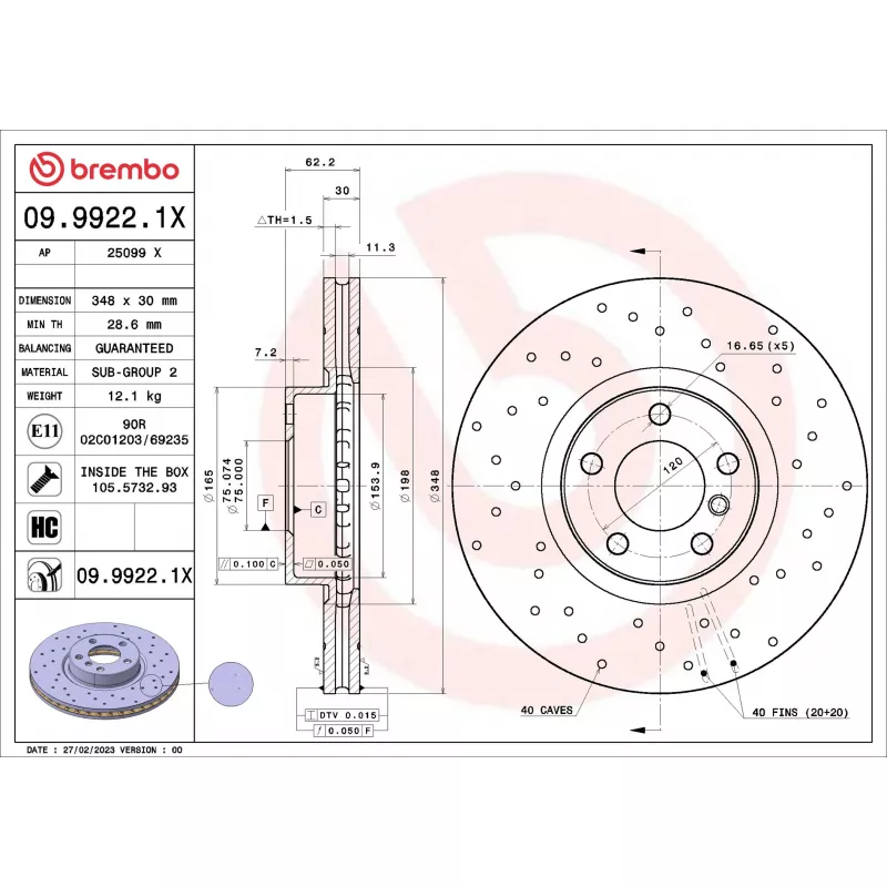 Jeu de 2 disques de frein avant BREMBO 09.9922.1X