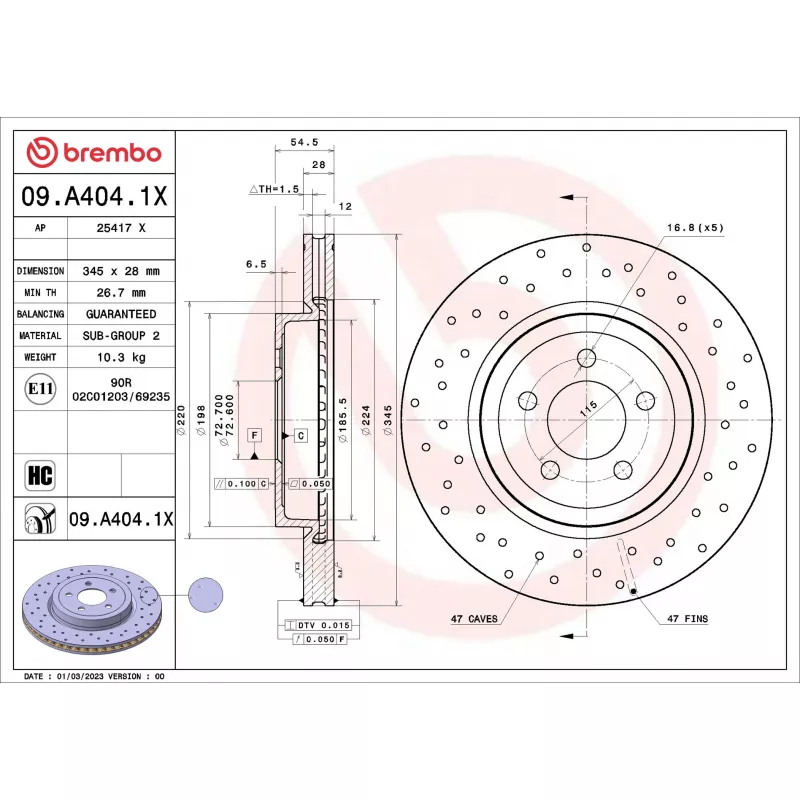 Jeu de 2 disques de frein avant BREMBO 09.A404.1X