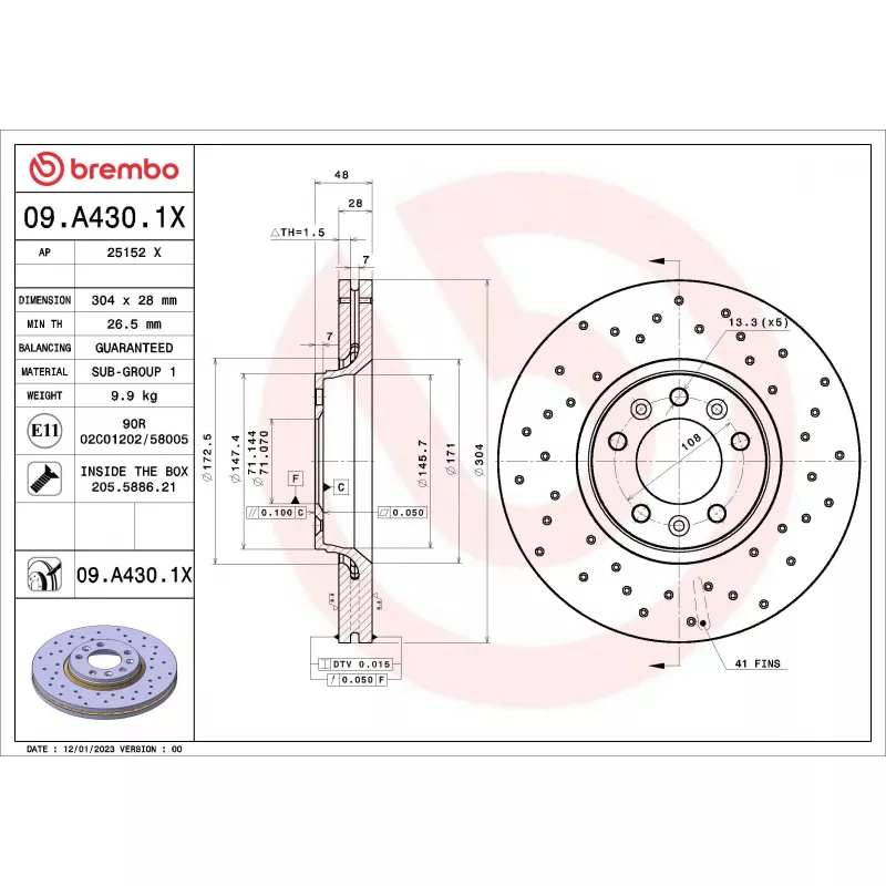 Jeu de 2 disques de frein avant BREMBO 09.A430.1X