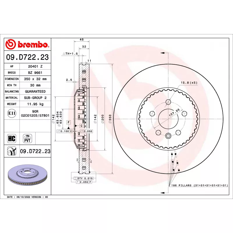 Jeu de 2 disques de frein avant BREMBO 09.D722.23