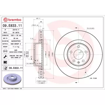 Jeu de 2 disques de frein arrière BREMBO 09.E833.11