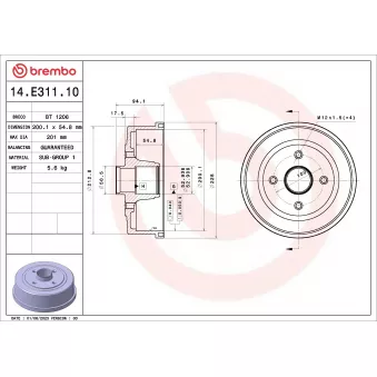 Tambour de frein BREMBO 14.E311.10