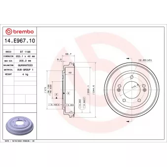 Tambour de frein BREMBO 14.E967.10