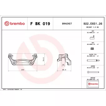 Jeu de supports d'étriers de freins BREMBO F BK 019