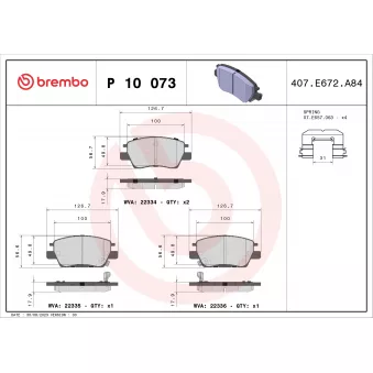 Jeu de 4 plaquettes de frein avant BREMBO P 10 073