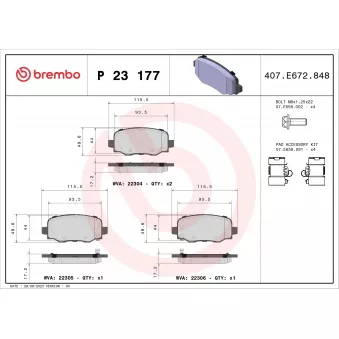 Jeu de 4 plaquettes de frein arrière BREMBO P 23 177X