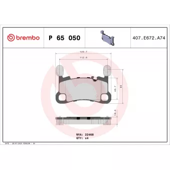 Jeu de 4 plaquettes de frein arrière BREMBO P 65 050