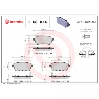 Jeu de 4 plaquettes de frein arrière BREMBO P 68 074