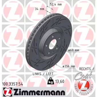 Disque de frein avant gauche ZIMMERMANN 100.3357.54