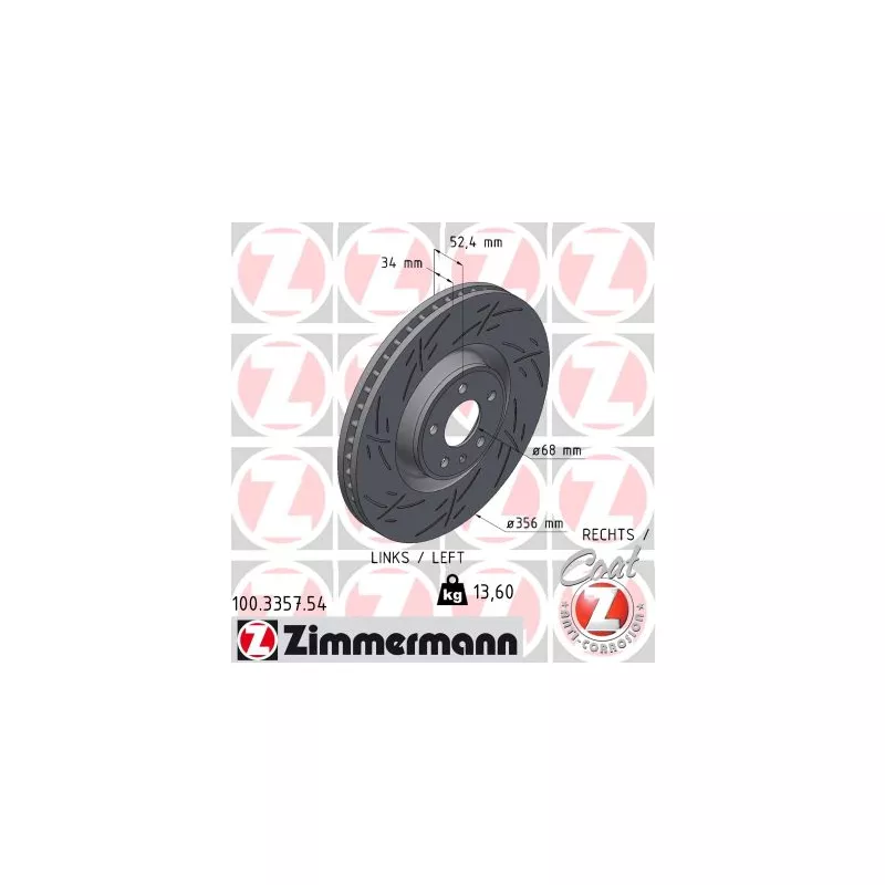 Disque de frein avant gauche ZIMMERMANN 100.3357.54