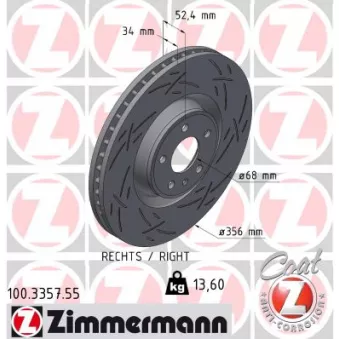 Disque de frein avant droit ZIMMERMANN 100.3357.55