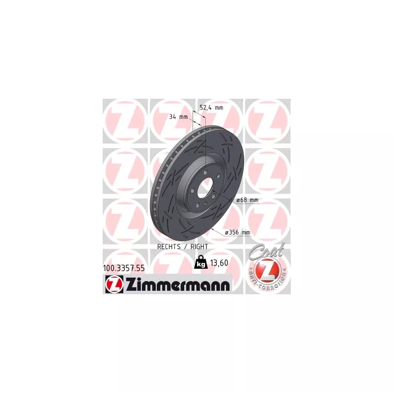 Disque de frein avant droit ZIMMERMANN 100.3357.55