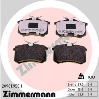 Jeu de 4 plaquettes de frein arrière ZIMMERMANN 20961.950.1