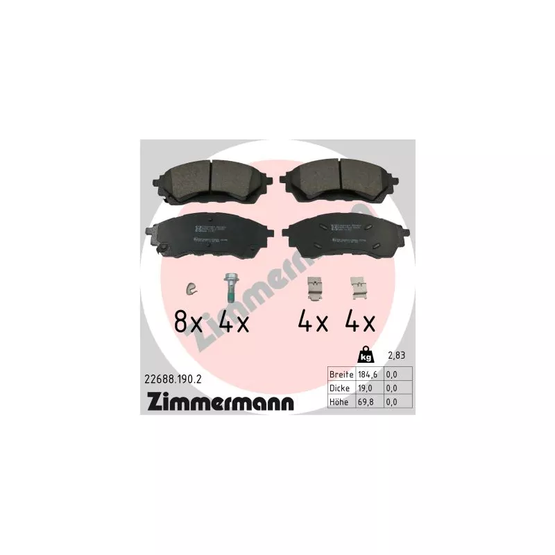 Jeu de 4 plaquettes de frein avant ZIMMERMANN 22688.190.2