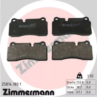 Jeu de 4 plaquettes de frein arrière ZIMMERMANN 25814.180.1