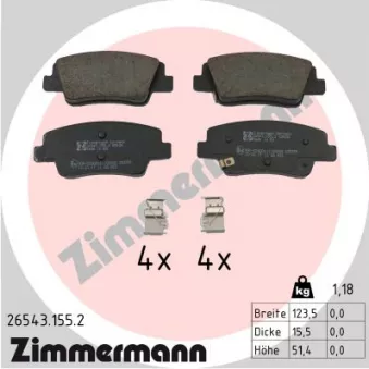 Jeu de 4 plaquettes de frein arrière ZIMMERMANN 26543.155.2