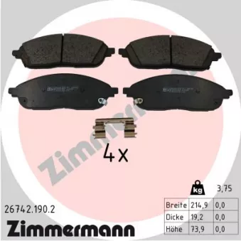 Jeu de 4 plaquettes de frein avant ZIMMERMANN 26742.190.2