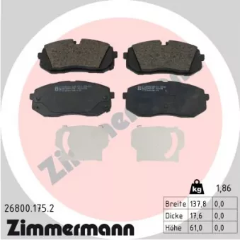 Jeu de 4 plaquettes de frein avant ZIMMERMANN 26800.175.2