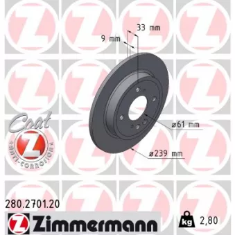 Jeu de 2 disques de frein arrière ZIMMERMANN 280.2701.20