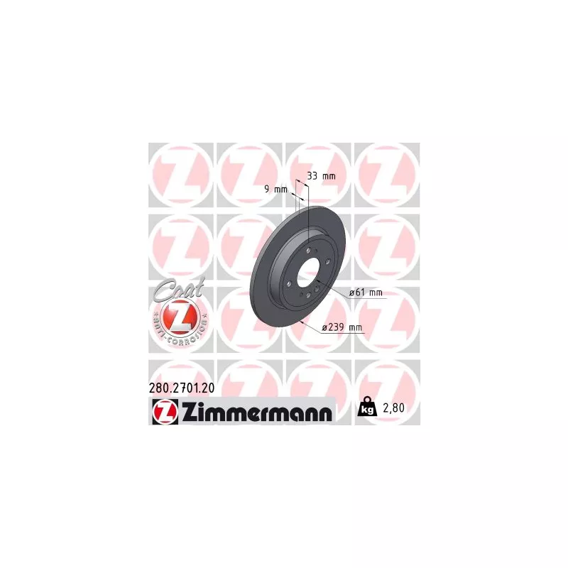 Jeu de 2 disques de frein arrière ZIMMERMANN 280.2701.20