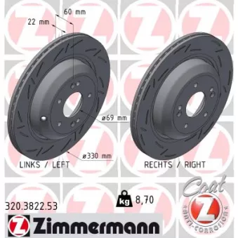 Jeu de 2 disques de frein arrière ZIMMERMANN 320.3822.53