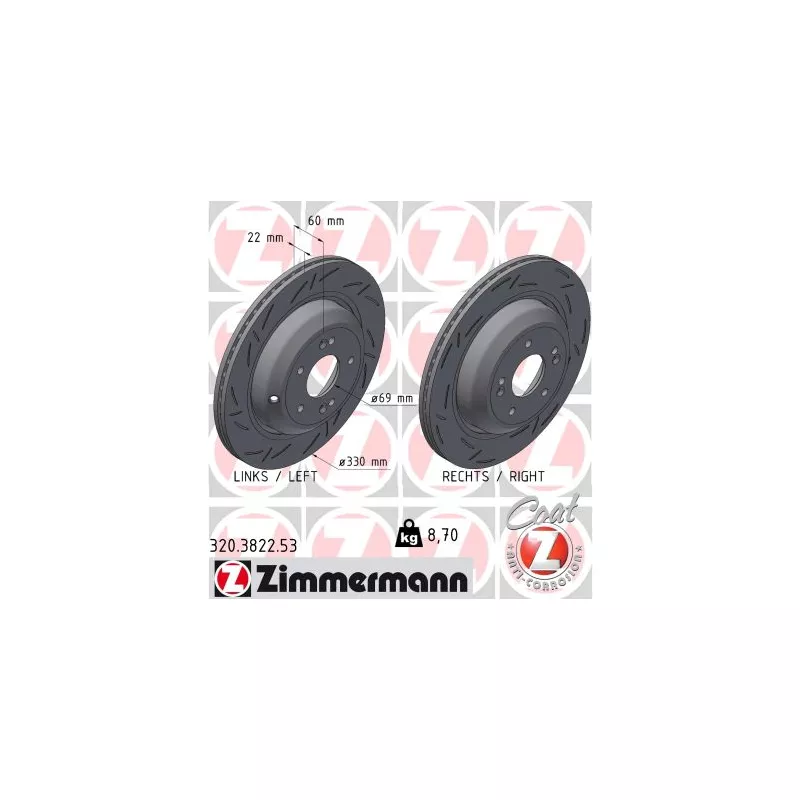 Jeu de 2 disques de frein arrière ZIMMERMANN 320.3822.53