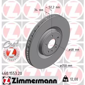 Disque de frein avant droit ZIMMERMANN 460.1553.20