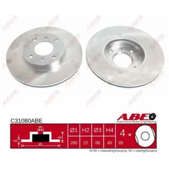 Jeu de 2 disques de frein avant ABE C31080ABE