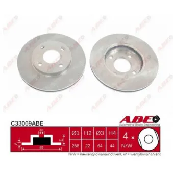 Jeu de 2 disques de frein avant ABE C33069ABE