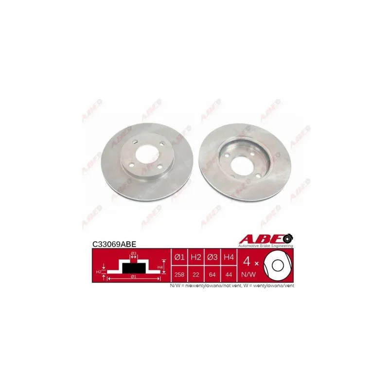 Jeu de 2 disques de frein avant ABE C33069ABE