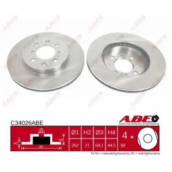 Jeu de 2 disques de frein avant ABE C34026ABE