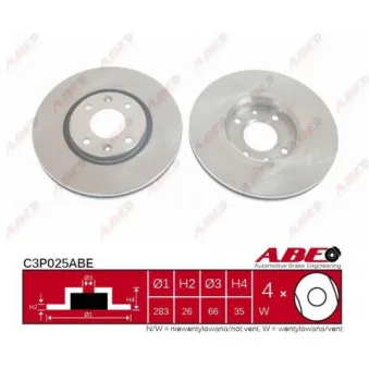 Jeu de 2 disques de frein avant ABE C3P025ABE