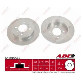 Jeu de 2 disques de frein arrière ABE C45016ABE