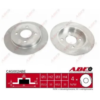 Jeu de 2 disques de frein arrière ABE C4G002ABE