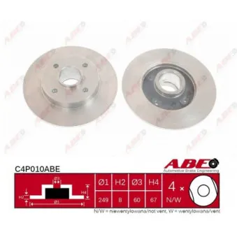 Jeu de 2 disques de frein arrière ABE C4P010ABE