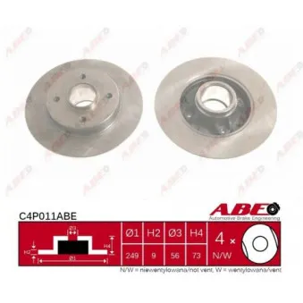 Jeu de 2 disques de frein arrière ABE C4P011ABE