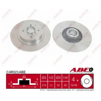Jeu de 2 disques de frein arrière ABE C4R021ABE