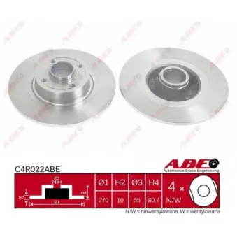 Jeu de 2 disques de frein arrière ABE C4R022ABE