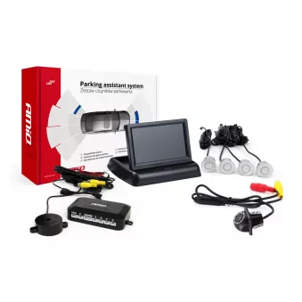 Système d'aide au stationnement TFT02 4,3" avec HD-305-LED 4 capteurs argent AMIO 02715