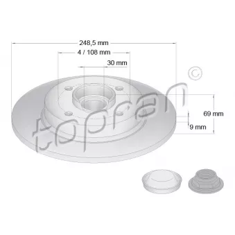 Jeu de 2 disques de frein arrière TOPRAN 722 485