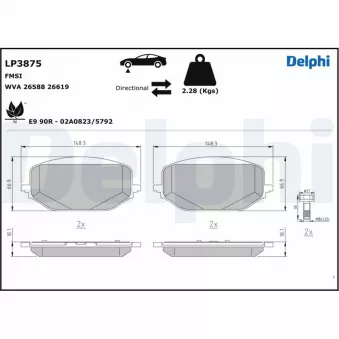 Jeu de 4 plaquettes de frein avant DELPHI LP3875