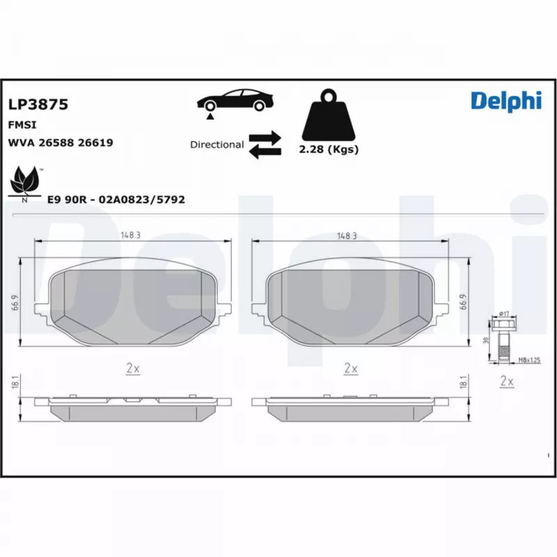 Jeu de 4 plaquettes de frein avant DELPHI LP3875