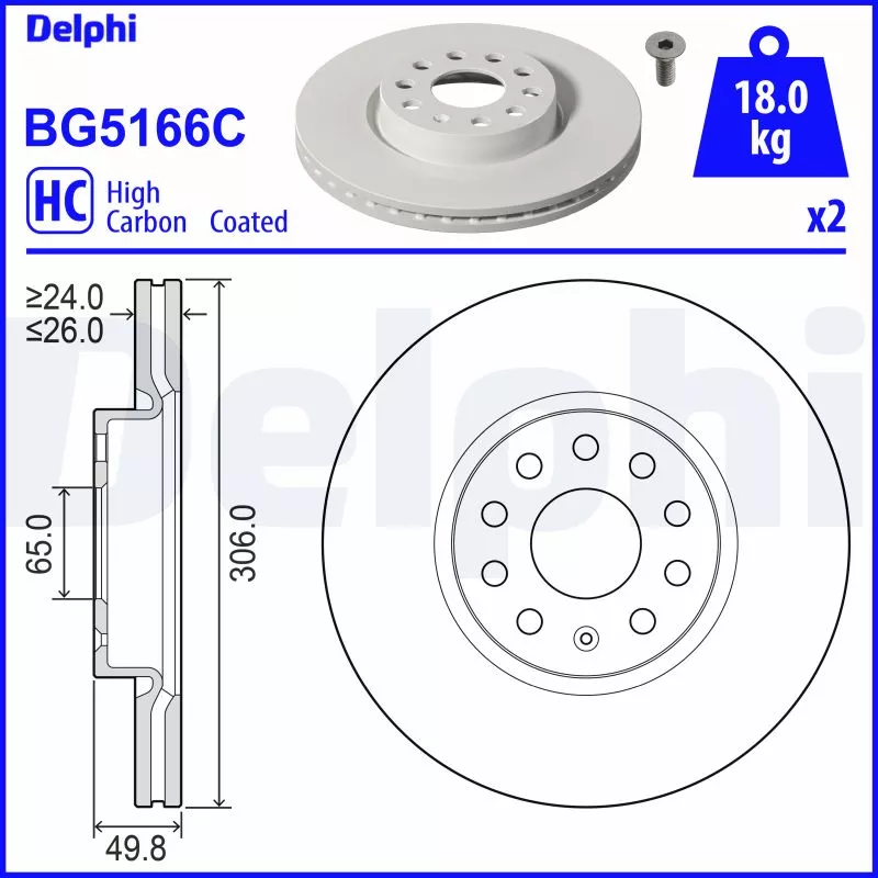 Jeu de 2 disques de frein avant DELPHI BG5166C