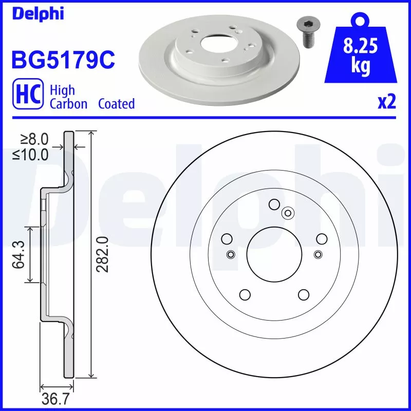 Jeu de 2 disques de frein arrière DELPHI BG5179C