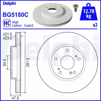 Jeu de 2 disques de frein avant DELPHI BG5180C