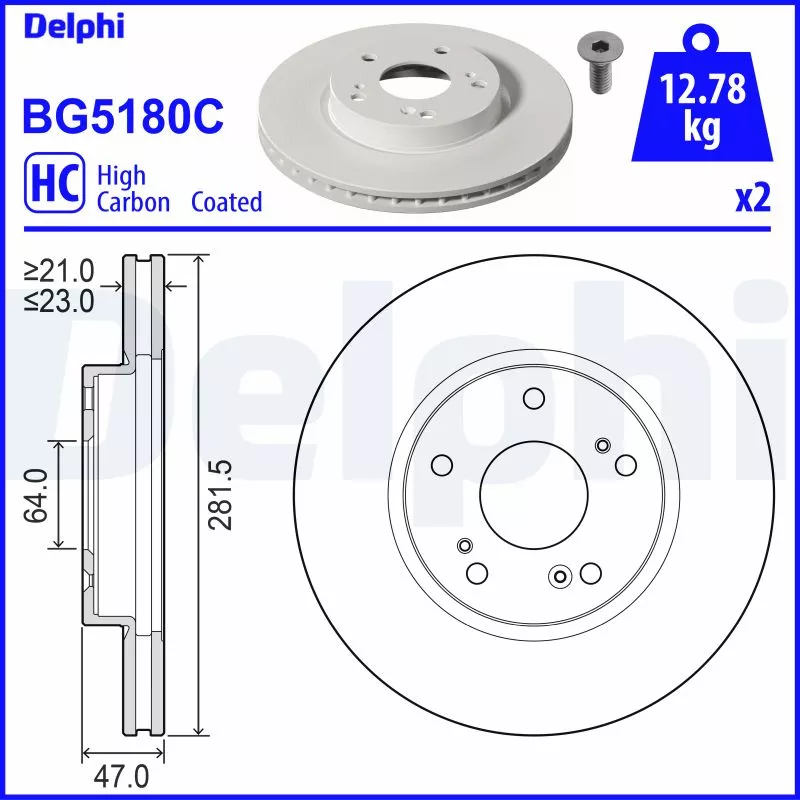 Jeu de 2 disques de frein avant DELPHI BG5180C