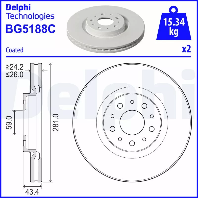 Jeu de 2 disques de frein avant DELPHI BG5188C